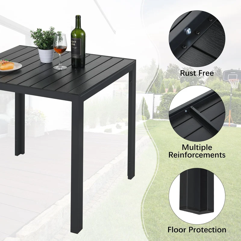 LIFERUN Gartentisch D-058, Aluminium WPC Balkontisch 75x75 cm Schwarz