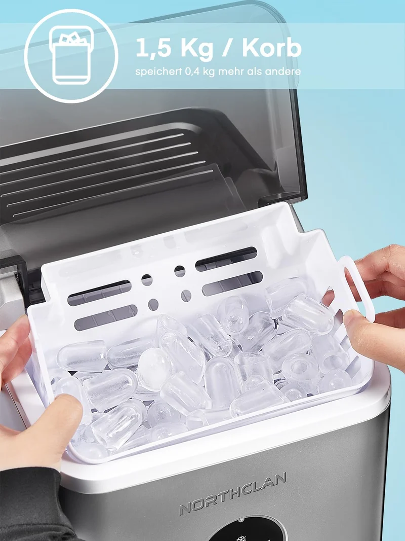 NORTHCLAN Eiswürfelmaschine, 14 kg/24 h, 9 Eiswürfel in 6-8 Minuten