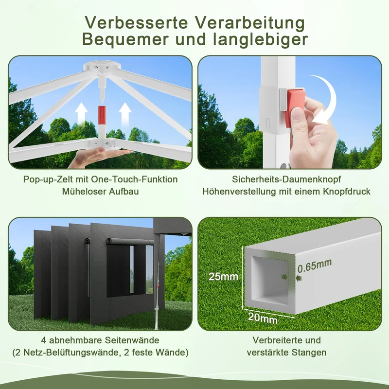 Devoko Faltpavillon 3x3 m wasserdicht mit Seitenwänden, dunkelgrau