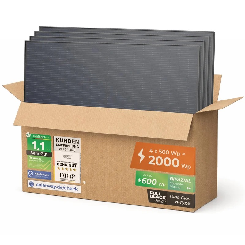 Solarway Solarpanel 500W Full Black Bifazial Glas/Glas PV-Modul