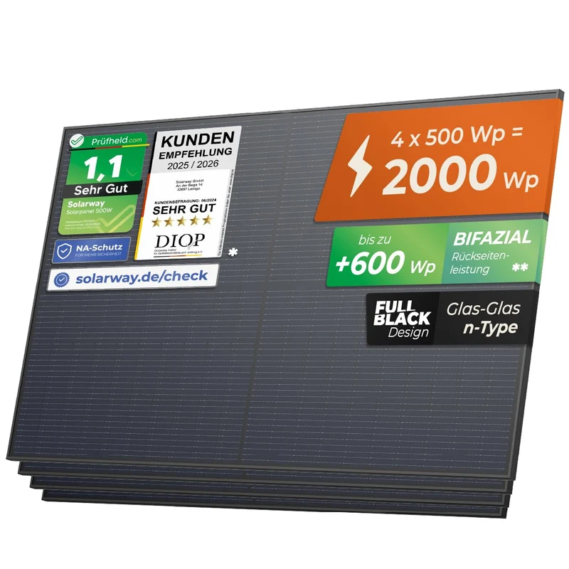 Solarway Solarpanel 500W Full Black Bifazial Glas/Glas PV-Modul