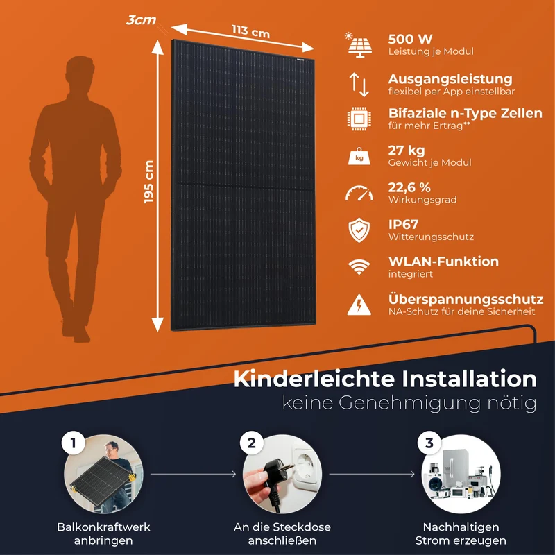 Solarway Solarpanel 500W Full Black Bifazial Glas/Glas PV-Modul