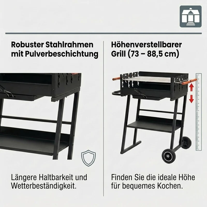 Tarrington House Holzkohlegrill Brigida, Stahl, schwarz, mit Rädern