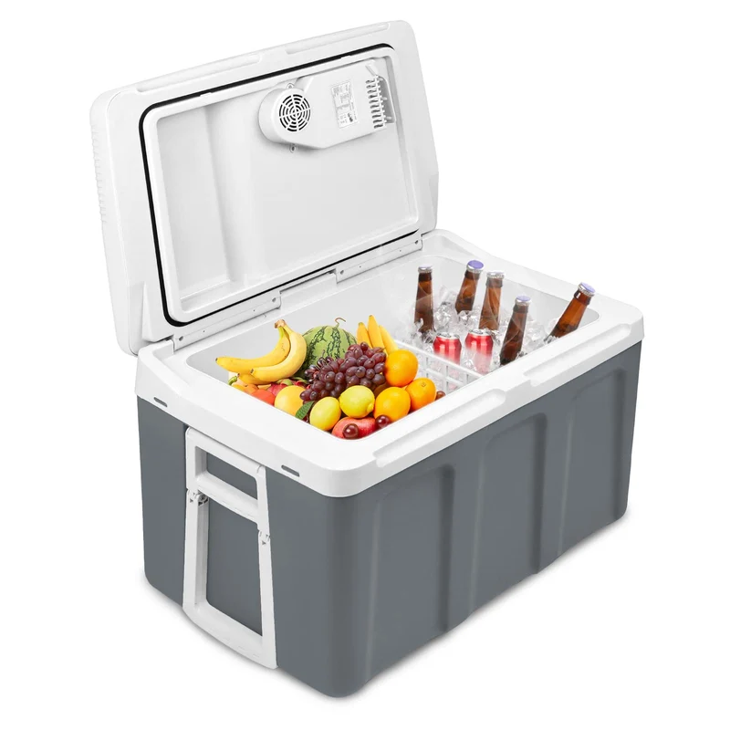 UISEBRT Elektrische Kühlbox 48 Liter mit Rollen, 12 V/220 V, grau