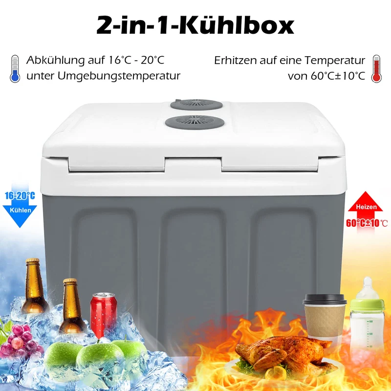 UISEBRT Elektrische Kühlbox 48 Liter mit Rollen, 12 V/220 V, grau