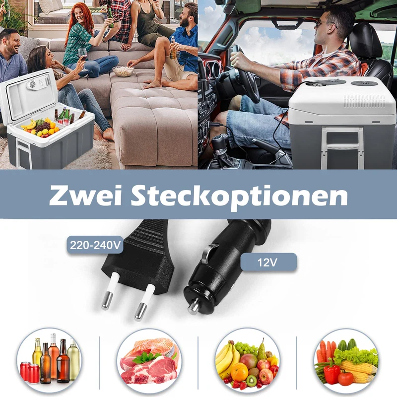 UISEBRT Elektrische Kühlbox 48 Liter mit Rollen, 12 V/220 V, grau