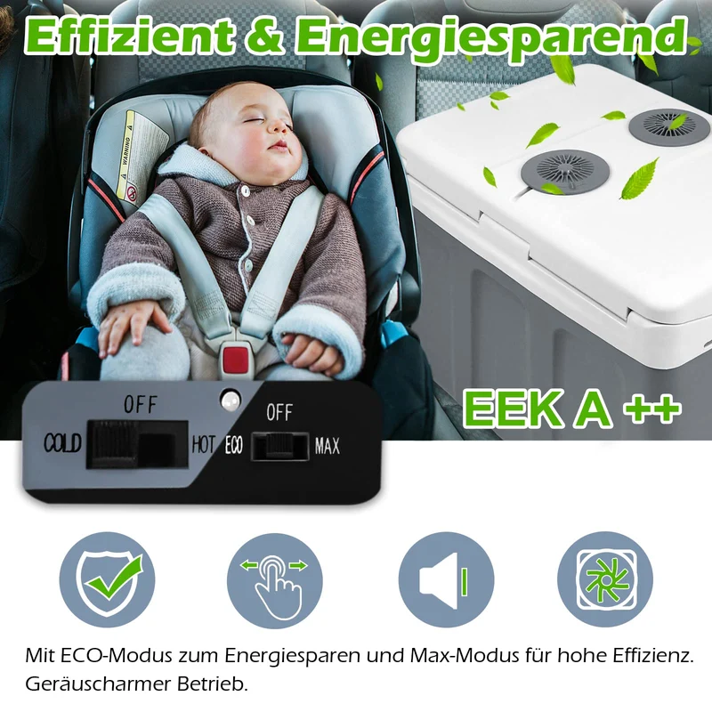 UISEBRT Elektrische Kühlbox 48 Liter mit Rollen, 12 V/220 V, grau
