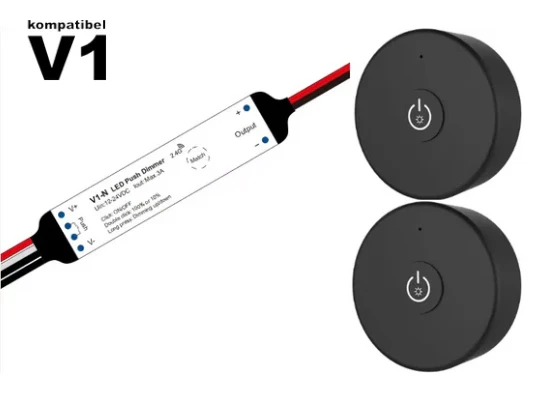 Mini Funkempfänger inkl. 2x Fernbedienung, LED-Dimmer, bis 36 Watt (V1 kompatibel)