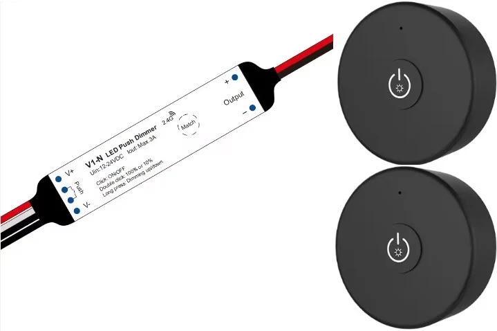 Mini Funkempfänger inkl. 2x Fernbedienung, LED-Dimmer, bis 36 Watt (V1 kompatibel)