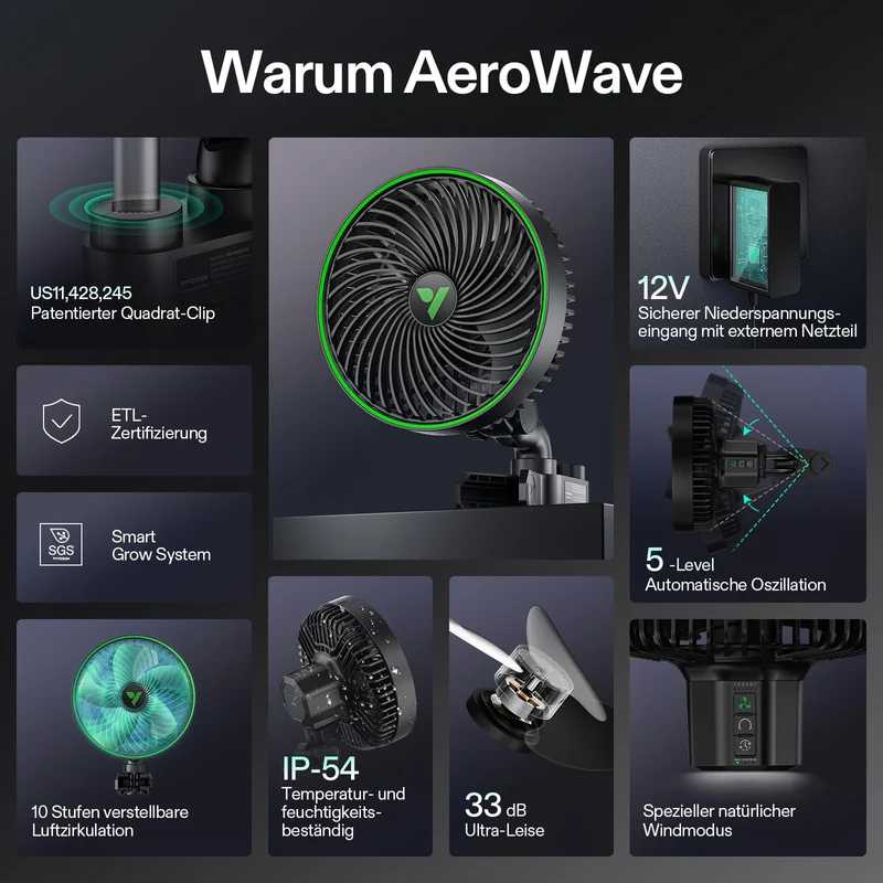 VIVOSUN E6 Gen2 Grow Ventilator, oszillierender Clip-Ventilator