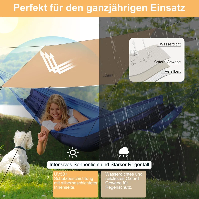 WADEO Camping Tarp wasserdicht 4 x 3 m, Zeltplane mit Stangen, Khaki