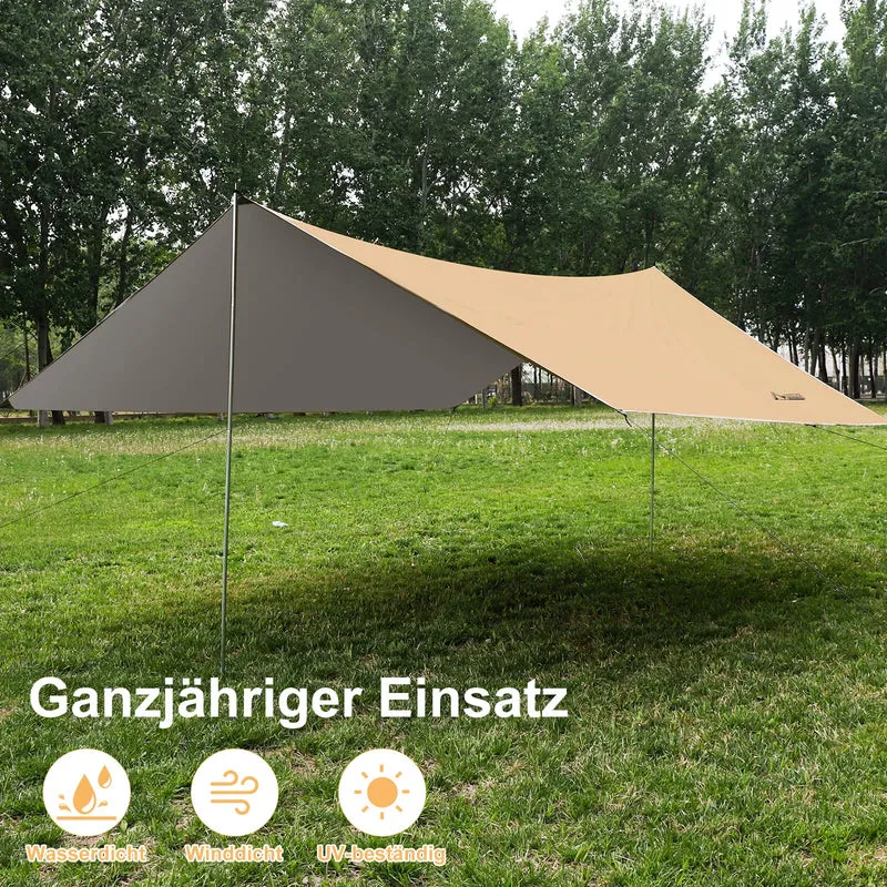 WADEO Camping Tarp wasserdicht 4 x 3 m, Zeltplane mit Stangen, Khaki