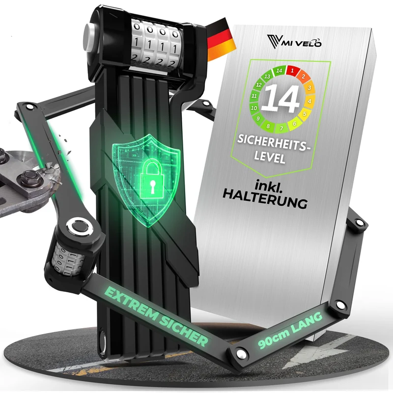 MIVELO Faltschloss Fahrradschloss mit Zahlencode 90 cm inkl. Halterung