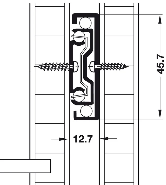 Kugelführung, Vollauszug, Accuride 3832 EC, Tragkraft bis 45 kg, Stahl, seitliche Montage 350mm-700mm