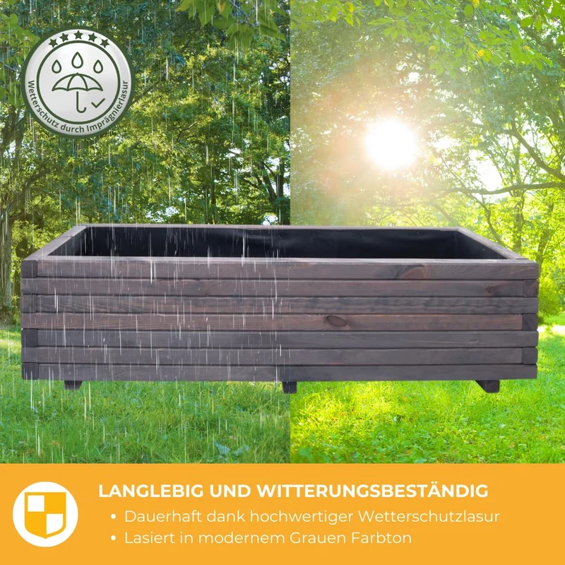 Mega Holz Pflanzkübel Kiefernholz grau lasiert 120x40 cm