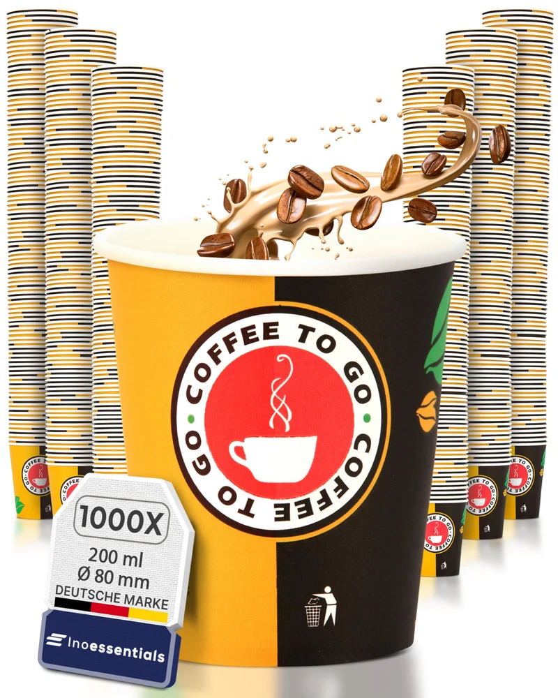 Inoverse Pappbecher 200 ml, Einweg Coffee-to-Go-Becher, 1000 Stück