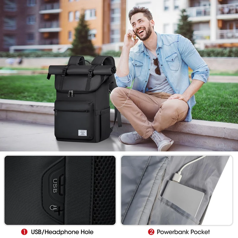 Lubardy Rolltop-Rucksack wasserdicht mit 17,3 Zoll Laptopfach