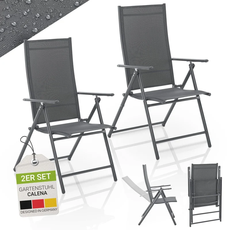 Juskys Gartenstuhl Calena 2er Set Anthrazit klappbar verstellbar