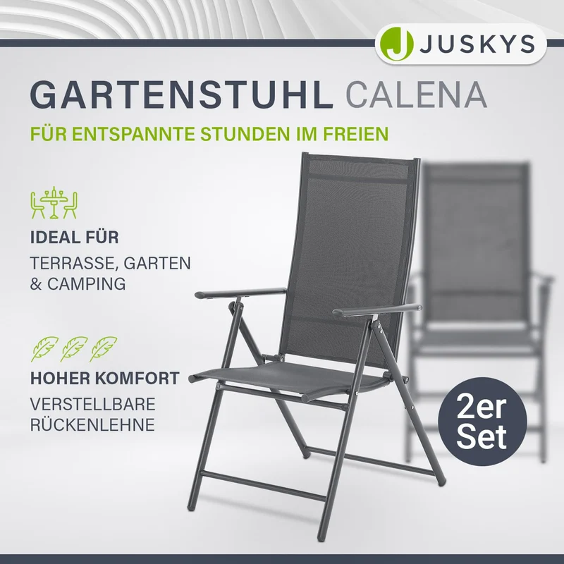 Juskys Gartenstuhl Calena 2er Set Anthrazit klappbar verstellbar