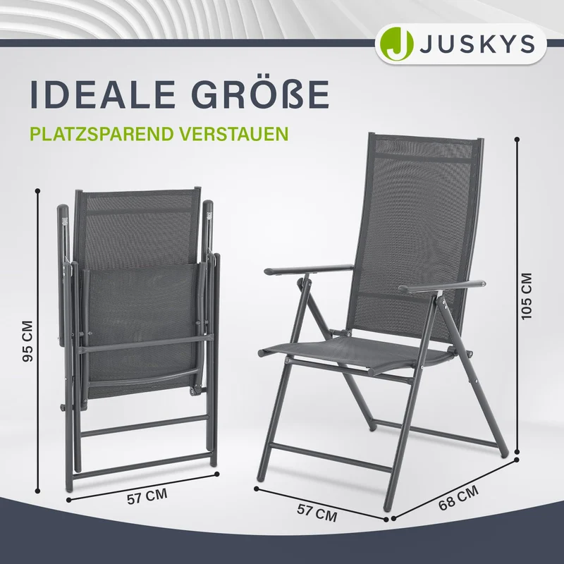 Juskys Gartenstuhl Calena 2er Set Anthrazit klappbar verstellbar