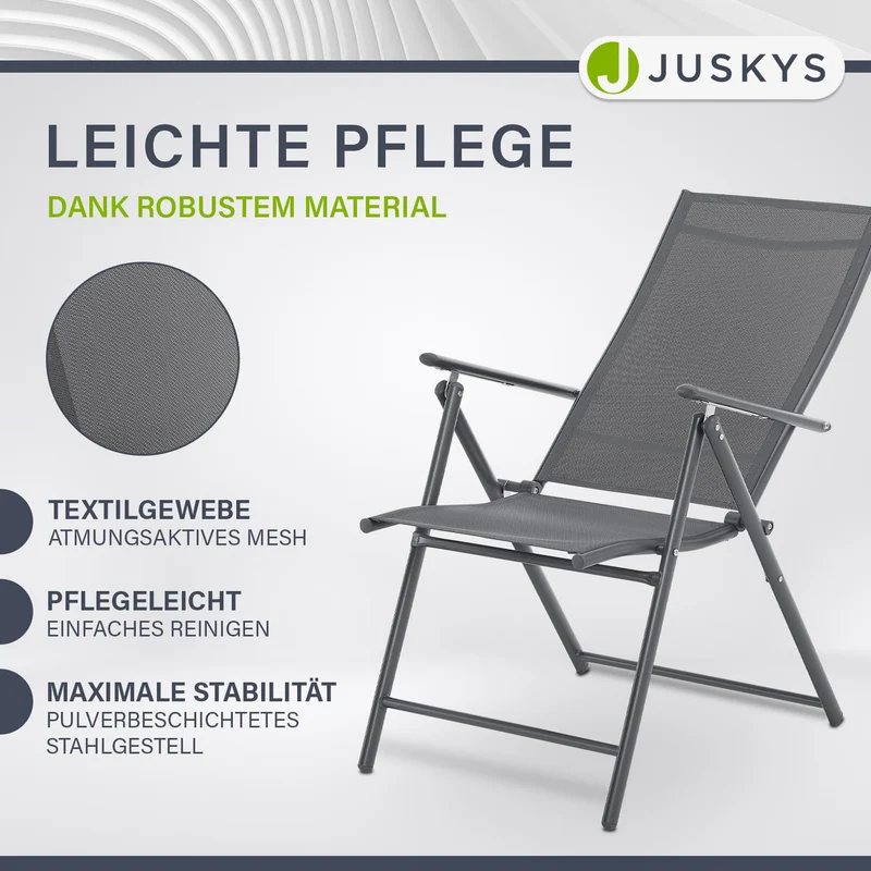 Juskys Gartenstuhl Calena 2er Set Anthrazit klappbar verstellbar