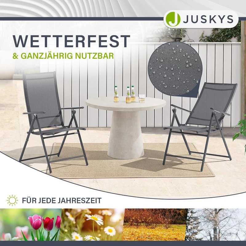 Juskys Gartenstuhl Calena 2er Set Anthrazit klappbar verstellbar