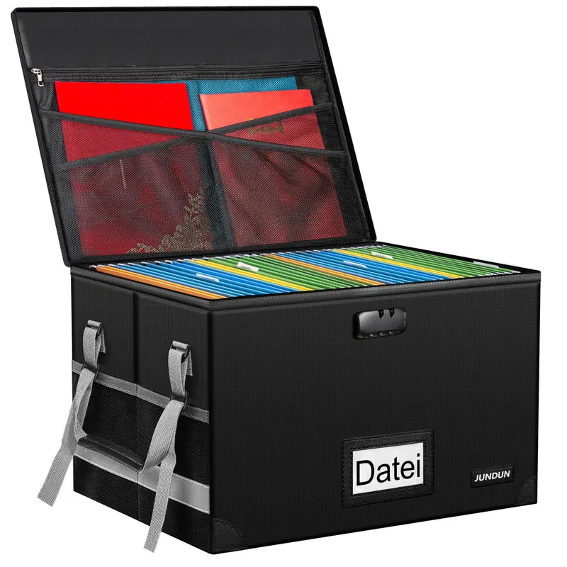 JUNDUN Feuerfeste Dokumentenbox A4 mit Schloss, faltbar