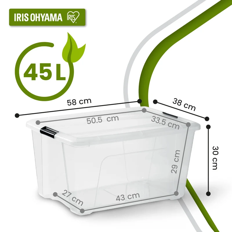 Iris Ohyama Aufbewahrungsbox mit Deckel, 45 L, 4er-Set, transparent