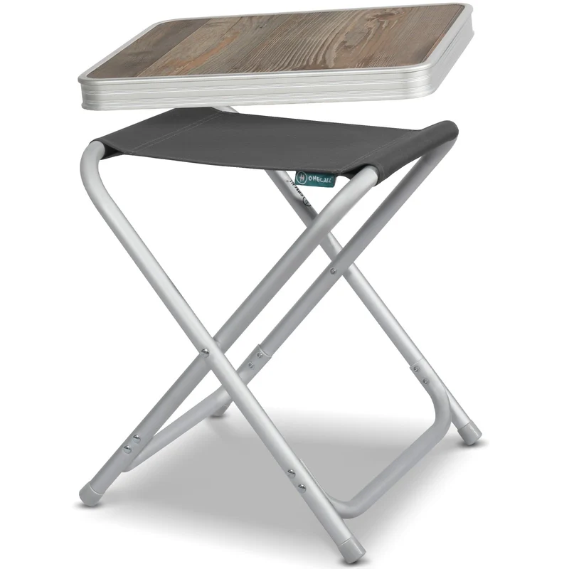Homecall Campinghocker faltbar mit MDF-Tischplatte, 2-in-1, grau