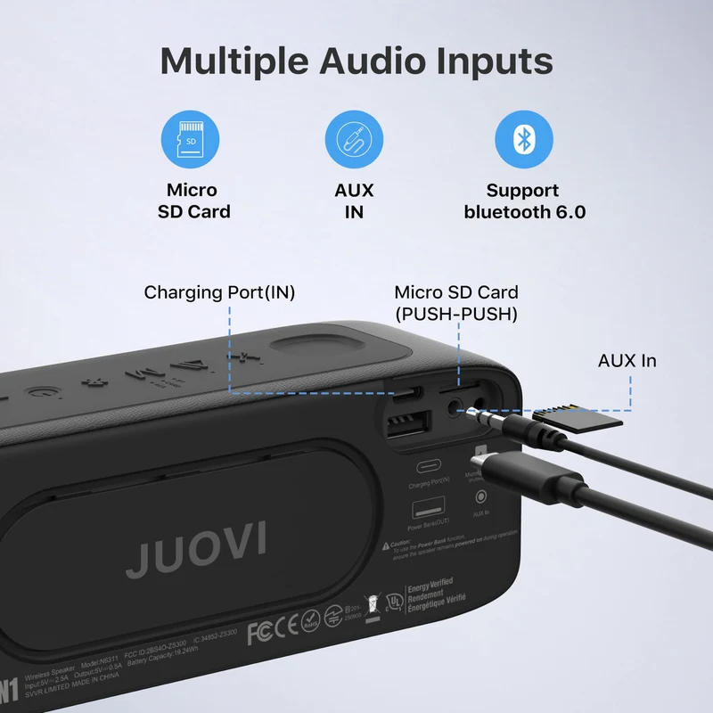 JUOVI J6311 Bluetooth Lautsprecher 20W, IP68 wasserdicht, 24h Akku