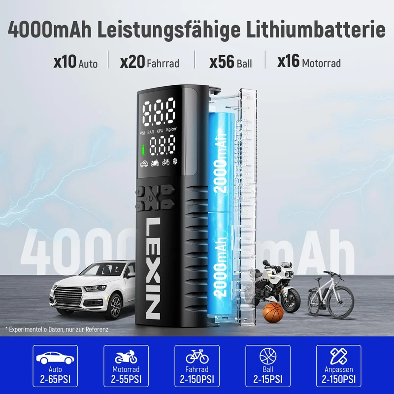 LEXIN P4 Elektrische Luftpumpe, Akku-Kompressor 150 PSI