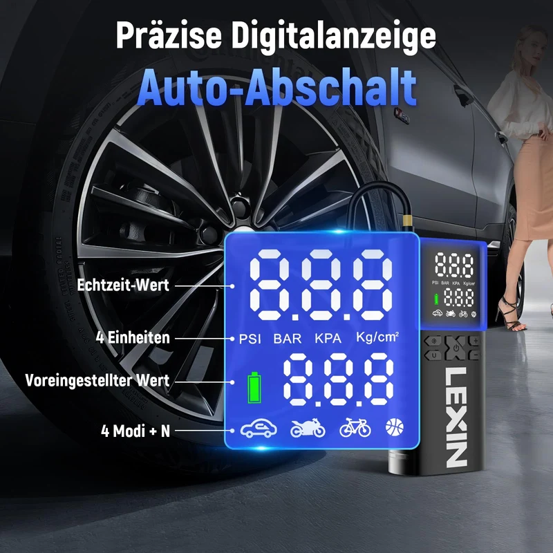 LEXIN P4 Elektrische Luftpumpe, Akku-Kompressor 150 PSI