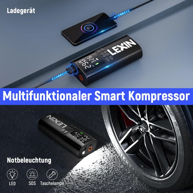 LEXIN P4 Elektrische Luftpumpe, Akku-Kompressor 150 PSI