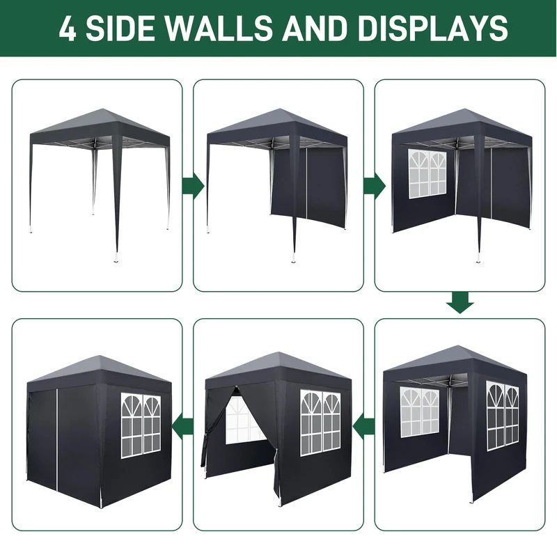 LEADZM Faltpavillon 2x2 m, Pop-up, wasserdicht, 4 Seitenteile