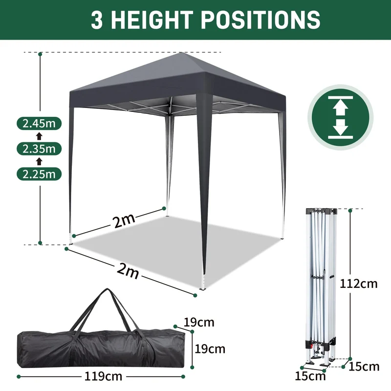 LEADZM Faltpavillon 2x2 m, Pop-up, wasserdicht, 4 Seitenteile