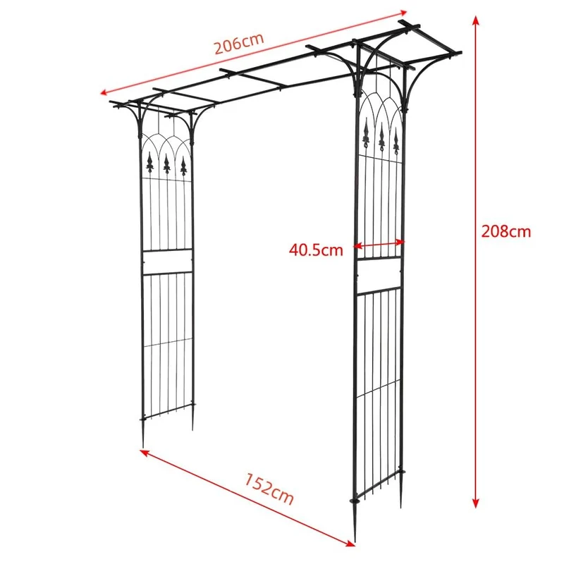 LEADZM Rosenbogen aus Metall 206x41x208 cm Rankhilfe Schwarz