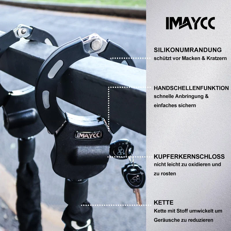 IMAYCC E-Scooter Schloss, Handschellenschloss mit Kette, 94 cm
