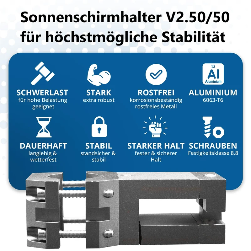 KD-TECH Sonnenschirmhalter V2 für eckige Balkongeländer ohne Bohren