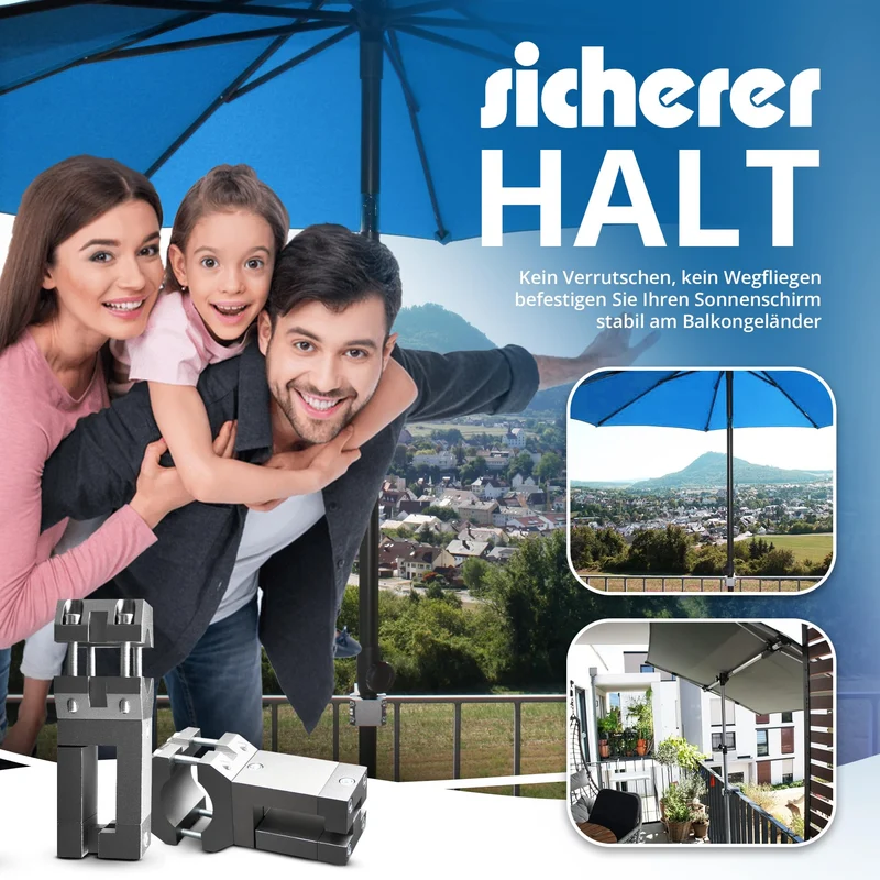 KD-TECH Sonnenschirmhalter V2 für eckige Balkongeländer ohne Bohren