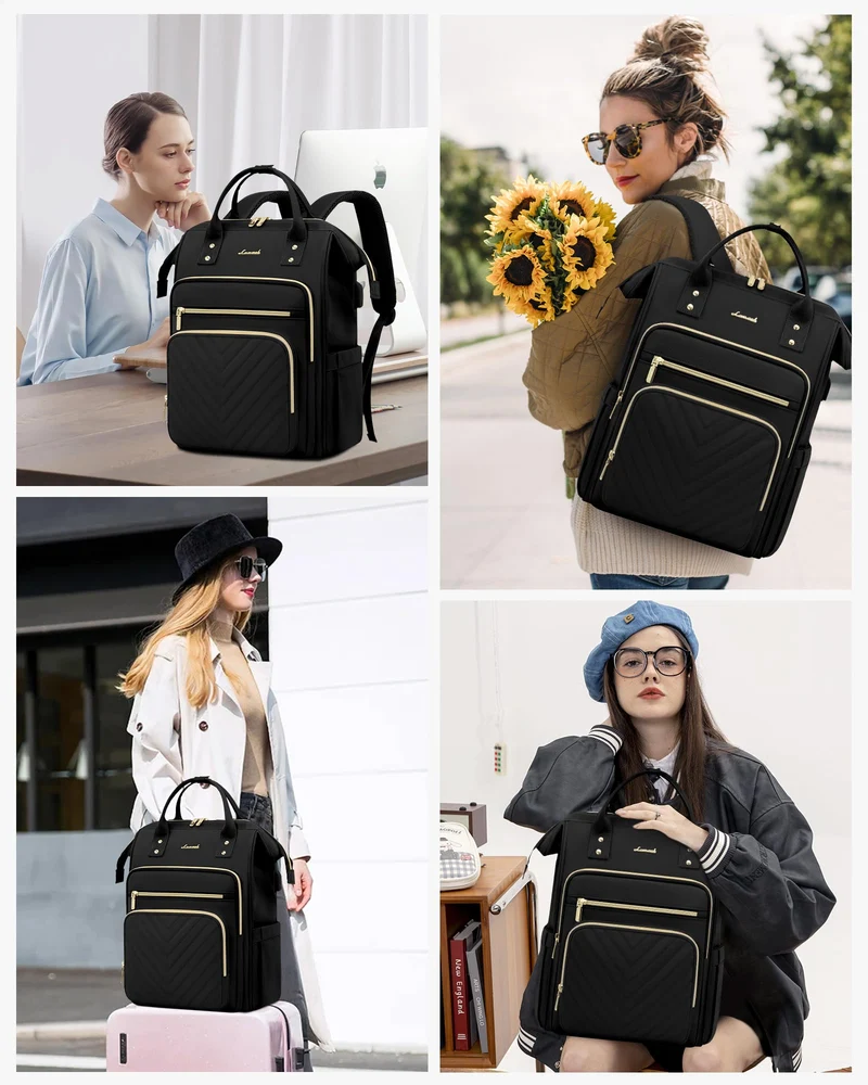 LOVEVOOK Rucksack Damen, 15,6 Zoll Laptop, wasserdicht, Schwarz