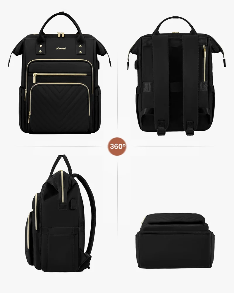 LOVEVOOK Rucksack Damen, 15,6 Zoll Laptop, wasserdicht, Schwarz