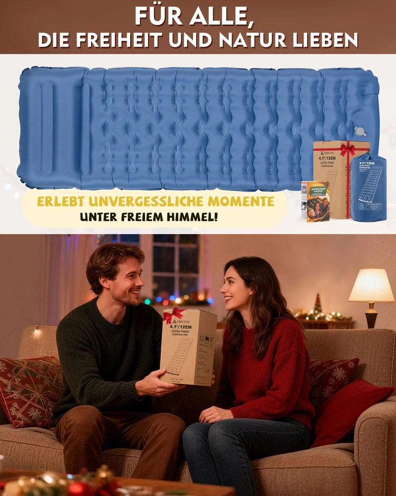 HIKENTURE Isomatte ultraleicht 12 cm mit Kissen und Fusspumpe, blau