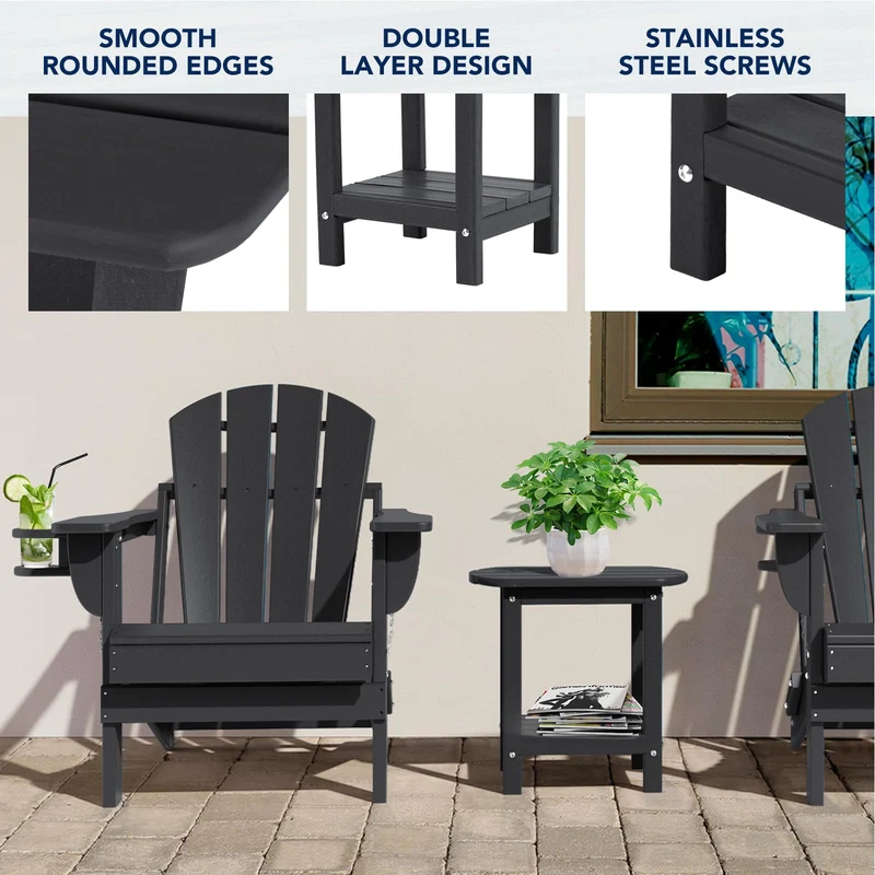 NALONE Adirondack Beistelltisch HDPE Outdoor 2 Ebenen Schwarz