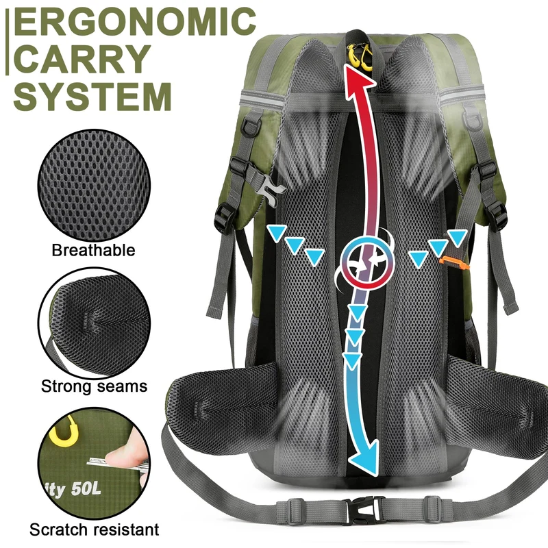 jianyana Wanderrucksack 50L Trekkingrucksack mit Regenhülle