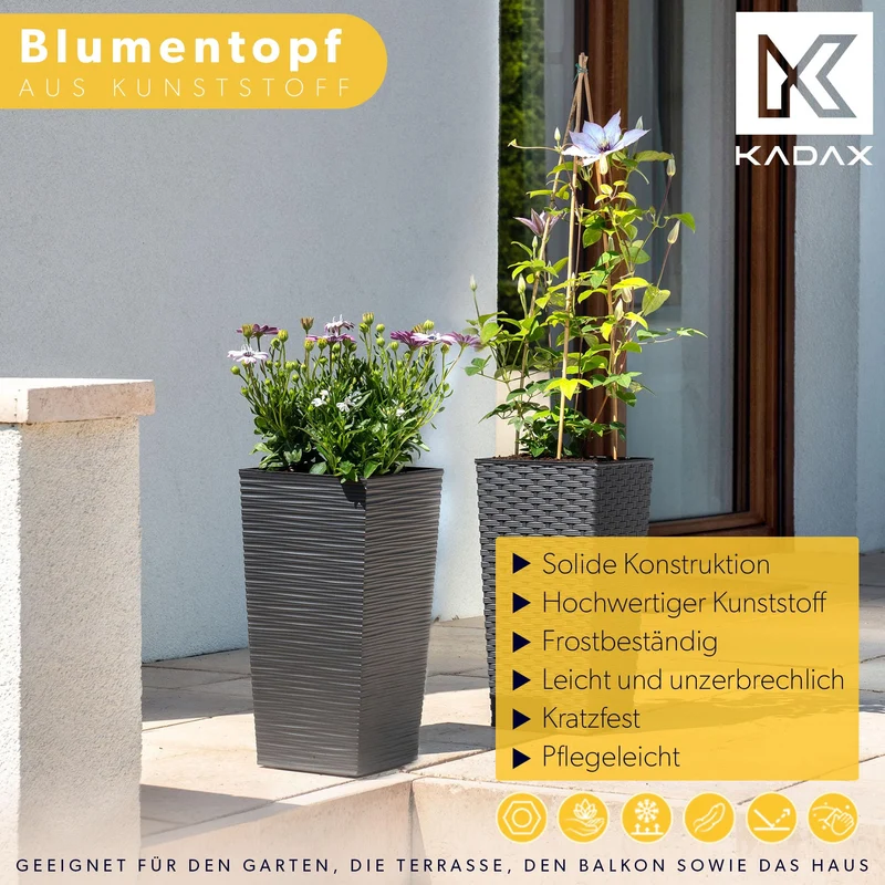 KADAX Pflanzkübel 3er Set mit Innentopf, Kunststoff, Grafit