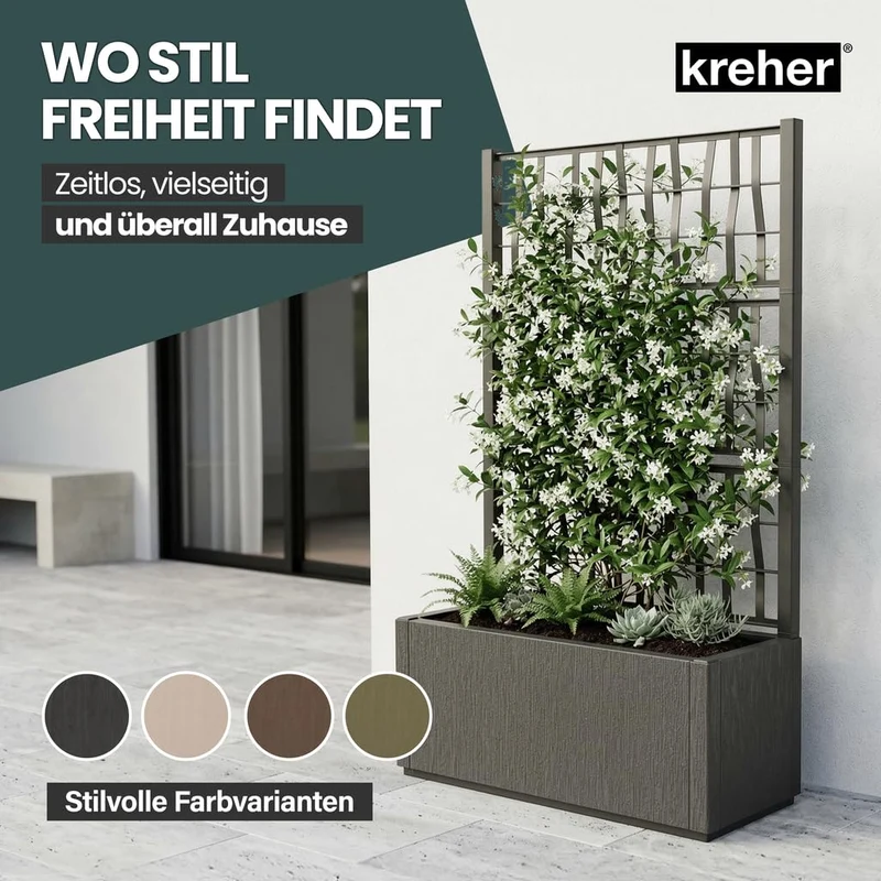 Kreher Ethica Rankgitter mit Pflanzkasten, Anthrazit, 80 x 36 x 140 cm