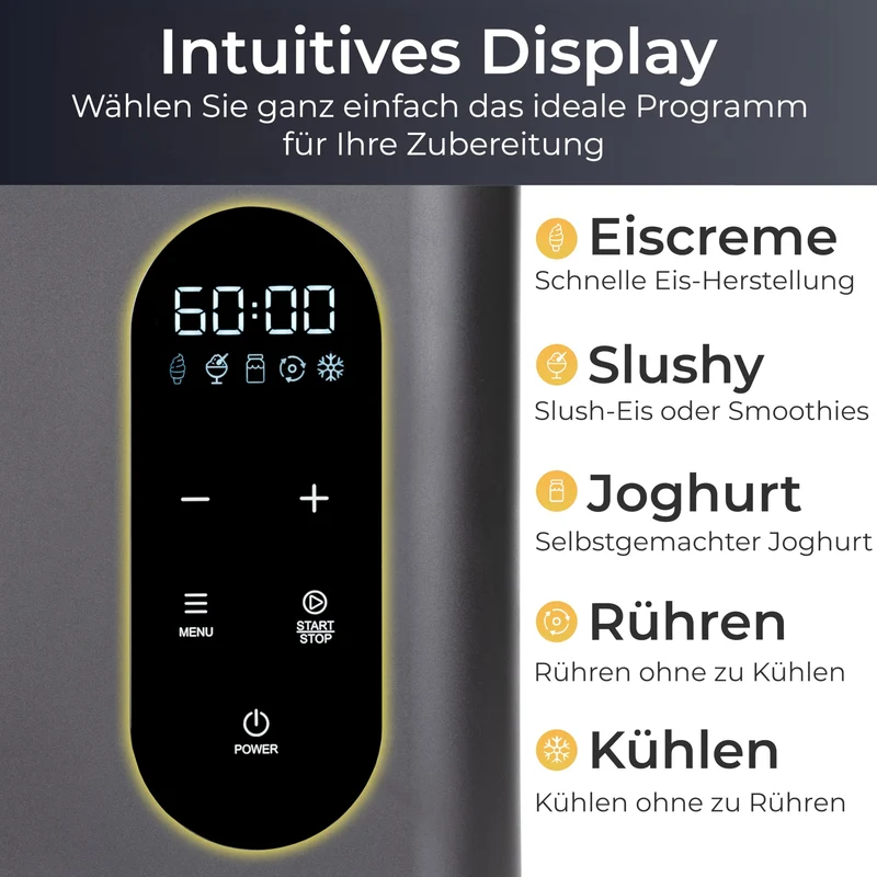 KLAMER 3-in-1 Eismaschine, Slushmaschine & Joghurtbereiter 1,5 L