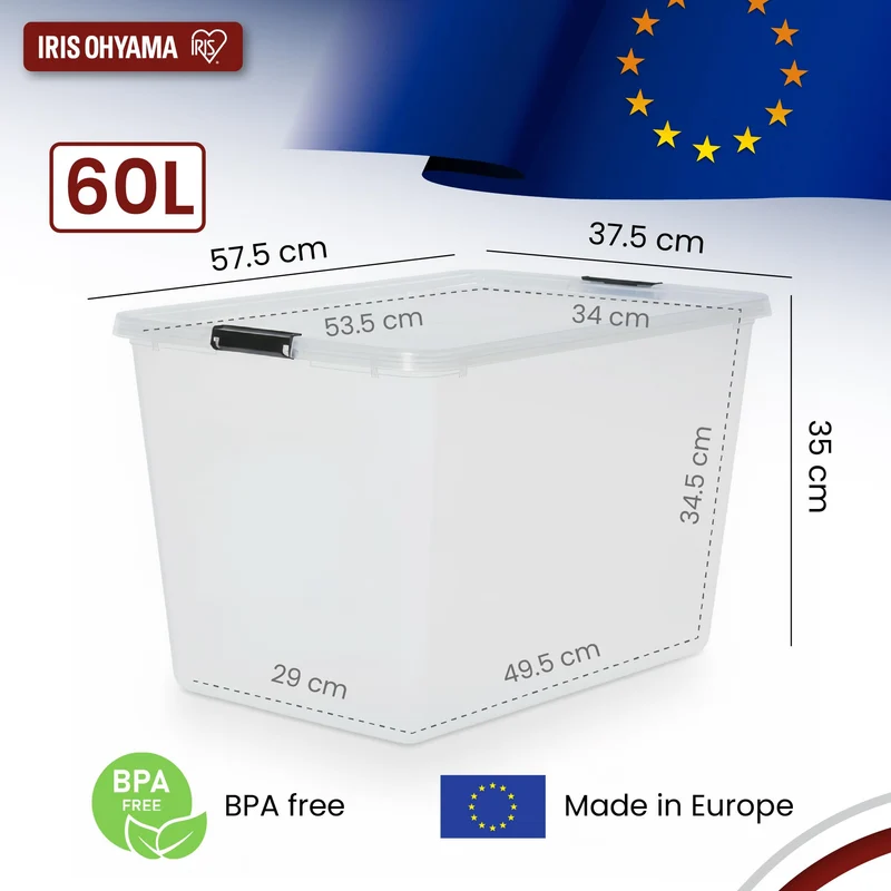 Iris Ohyama Aufbewahrungsbox mit Deckel FTB-60, 60 L, 4er-Set