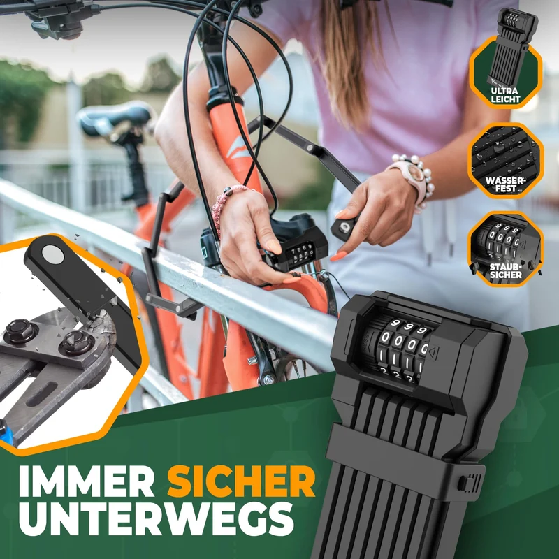 MIVELO Faltschloss 85 cm mit Zahlencode Fahrradschloss inkl. Halterung
