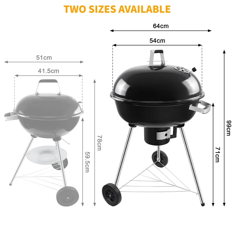 kisidus Kugelgrill Holzkohlegrill mit Deckel und Rädern, 54 cm
